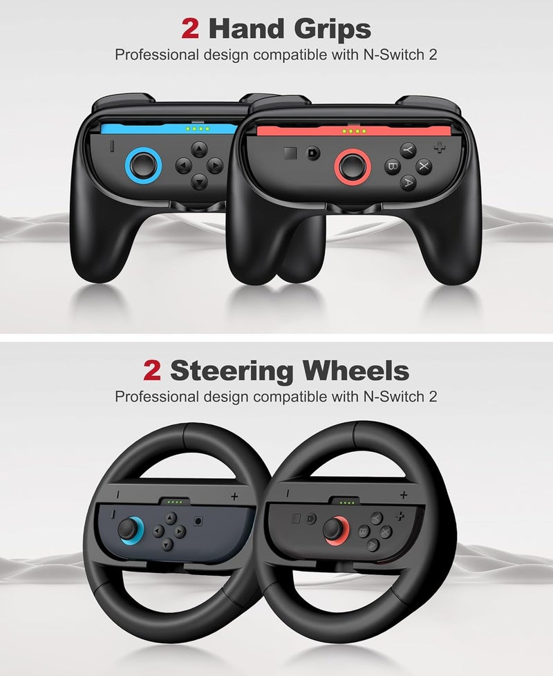 AXYBCOOL Store Switch 2 Accessories Bundle Kit 17-in-1 Compatible with Nintendo Switch 2025, Switch 2 Carrying Case Travel with Joypad Charger, Screen Protectors, Steering Wheel, Grip and more Switch 2 Accessories - Image 5
